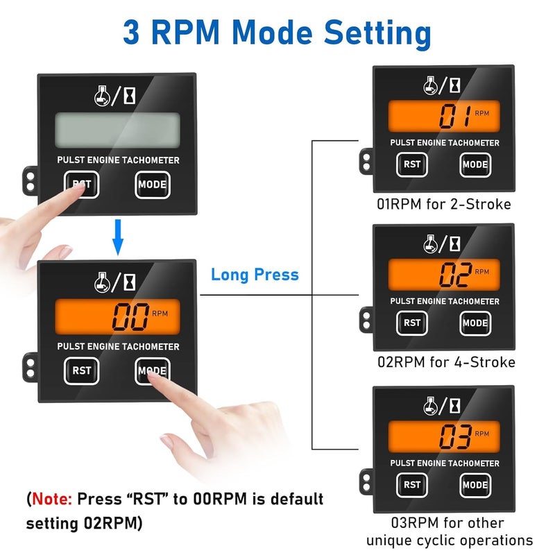 Linkstyle Small Engine Tachometer, Backlight Digital Tachometer Tach Gauge Meter with Clip, Inductive Hour RPM Meter for 2 Stroke 4 Stroke Small Engine - Image 3